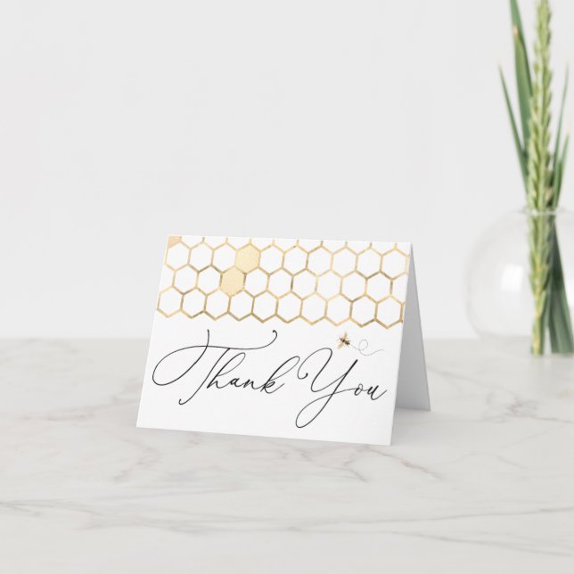 Modern Golden Bee Thank You Note Card (Front)