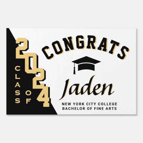 Modern Golden Black 2024 Graduation Banner Yard Sign