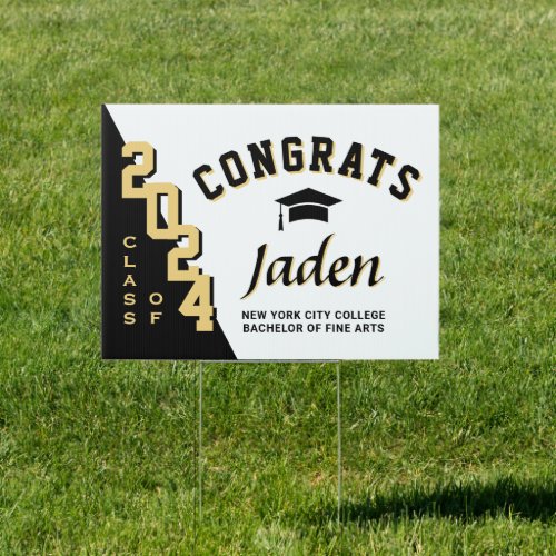 Modern Golden Black 2024 Graduation Banner Yard Sign