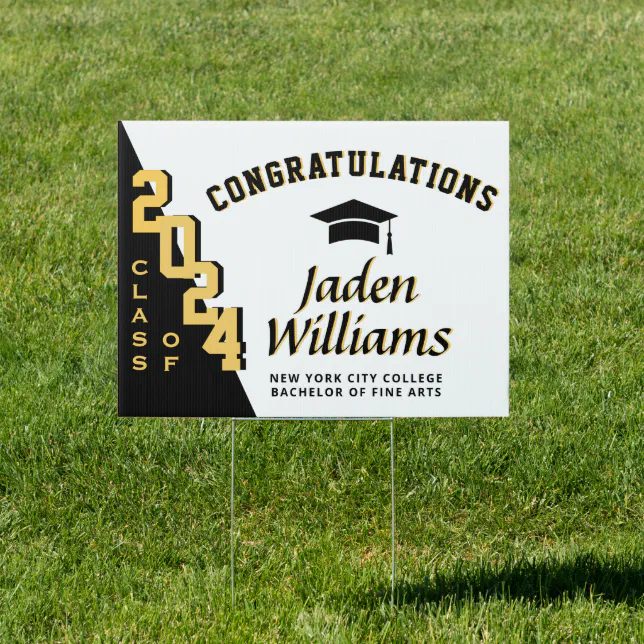 Modern Golden Black 2026 Graduation Banner Yard Sign | Zazzle