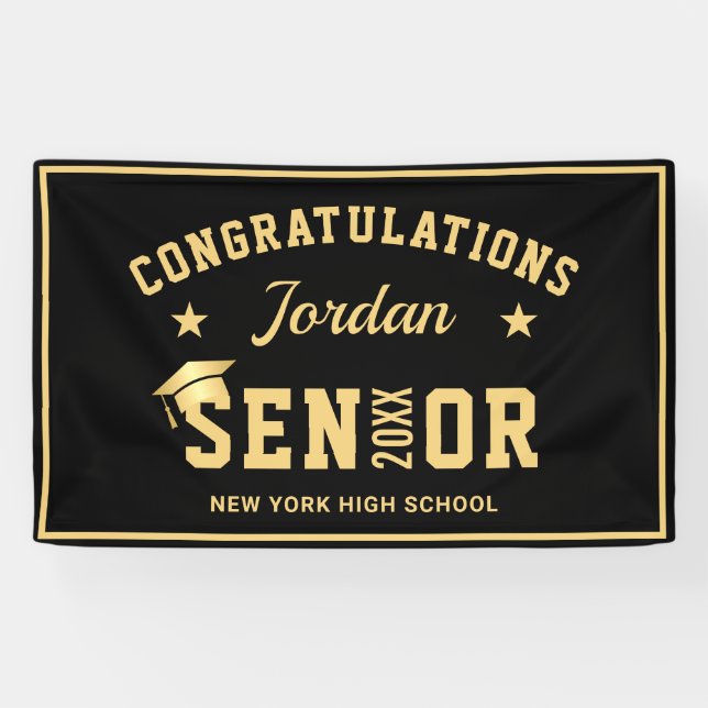 Modern Golden Black Class of 2026 Graduation Party Banner (Horizontal)