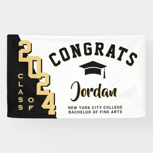 Modern Golden Black Graduation Class of 2024 Party Banner