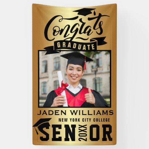 Modern Golden Black Graduation Class of 2024 PHOTO Banner