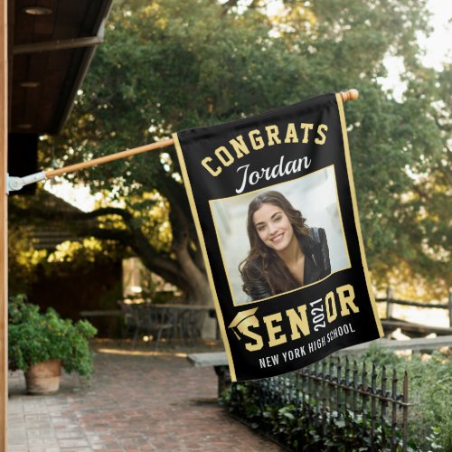 Modern Golden Black Graduation Class of 2024 PHOTO House Flag