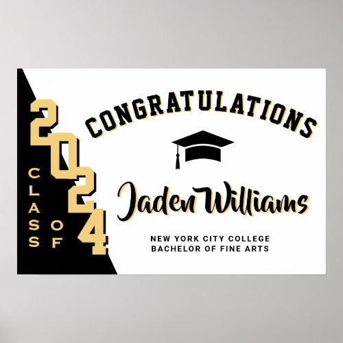 Modern Golden Black Graduation Class of 2024 PHOTO Poster