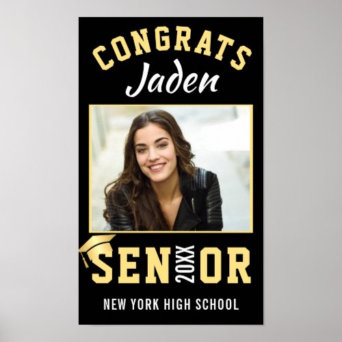 Modern Golden Black Graduation Class of 2024 PHOTO Poster