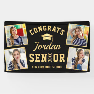 Modern Golden Black Graduation Class of 2026 PHOTO Banner