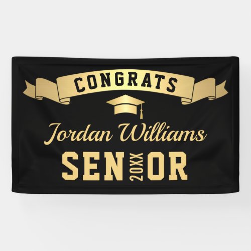 Modern Golden Black Graduation Party 2024 Banner