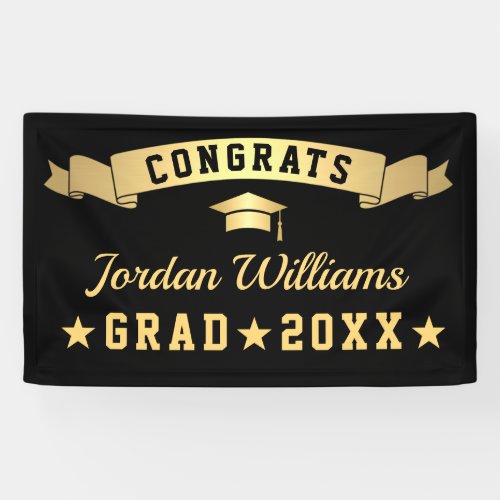 Modern Golden Black Graduation Party 2024 Banner