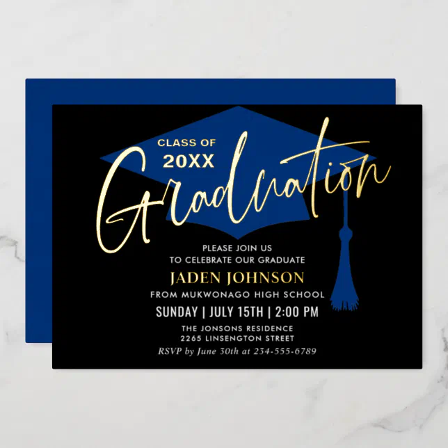 Modern Golden Black Graduation Party Foil Invitation | Zazzle