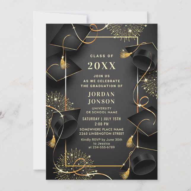 Modern Golden Black Graduation Party Invitation (Front)