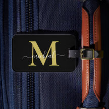 Modern Golden & Black Monogram Script Name