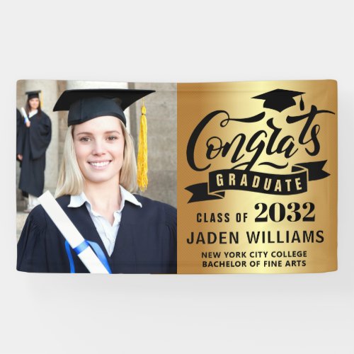 Modern Golden Black PHOTO Graduation Graduate Banner