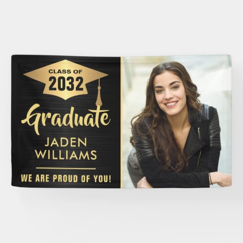 Modern Golden Black PHOTO Graduation Graduate Banner