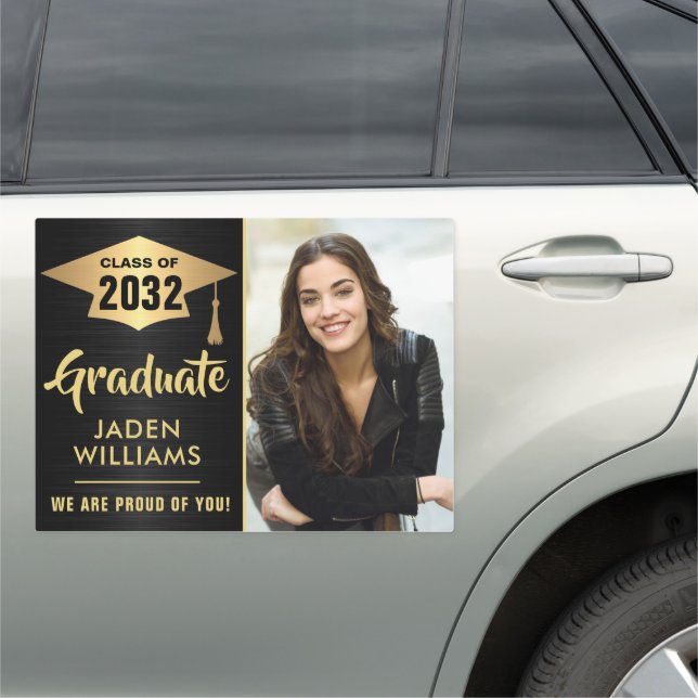 Modern Golden Black PHOTO Graduation Large Car Magnet (In Situ)