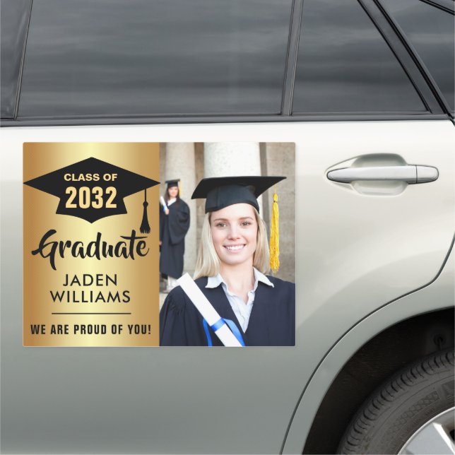 Modern Golden Black PHOTO Graduation Large Car Magnet (In Situ)