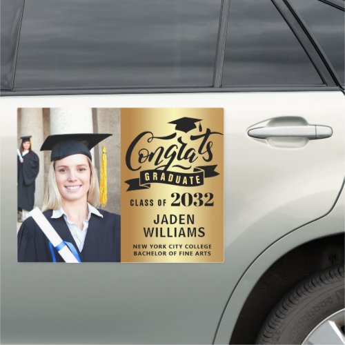 Modern Golden Black PHOTO Graduation Large Car Magnet