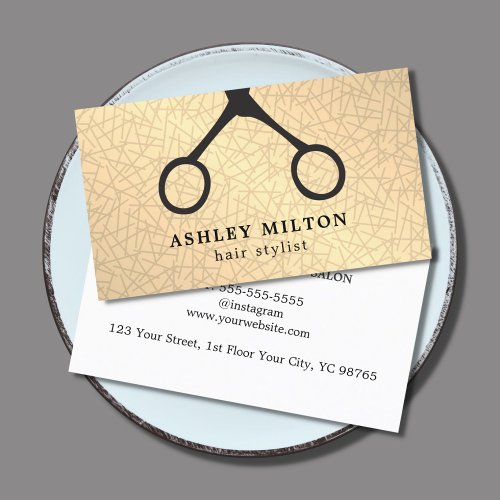 Modern Golden Black Scissors Gray Hair Stylist Business Card