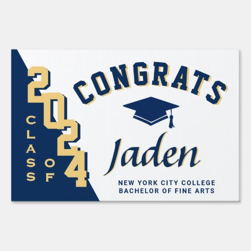 Modern Golden Blue 2024 Graduation Banner Yard Sign