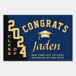 Modern Golden Blue 2024 Graduation Banner Yard Sign