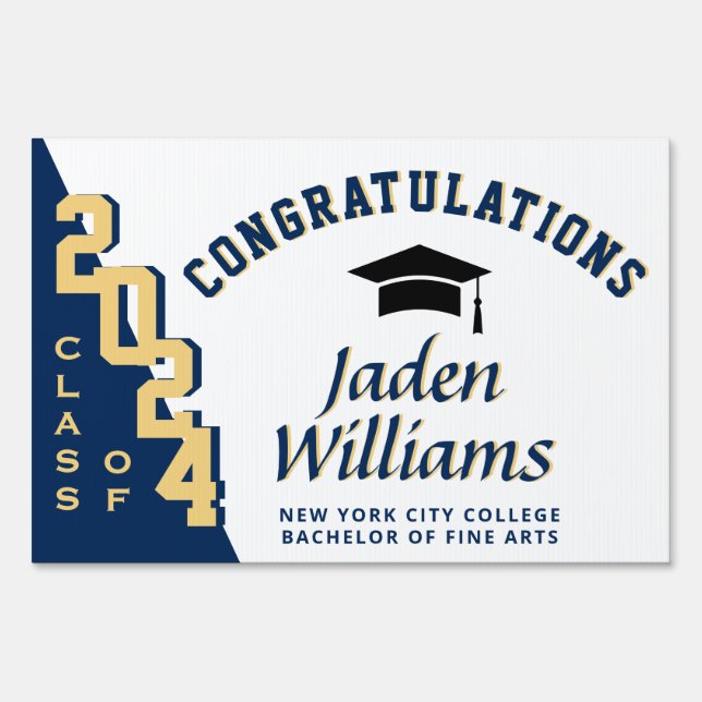 Modern Golden Blue 2026 Graduation Banner Yard Sign (Front)