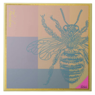 Modern Golden Blue Bee Ceramic Tile