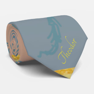 Modern Golden Blue Bee Neck Tie