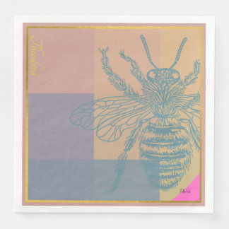 Modern Golden Blue Bee Paper Dinner Napkins