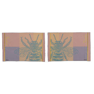 Modern Golden Blue Bee Pillow Case