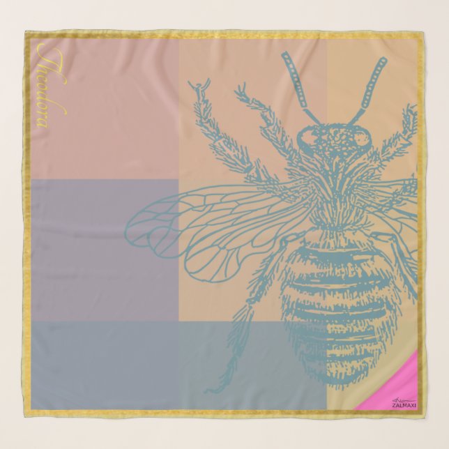Modern Golden Blue Bee Scarf (Front)