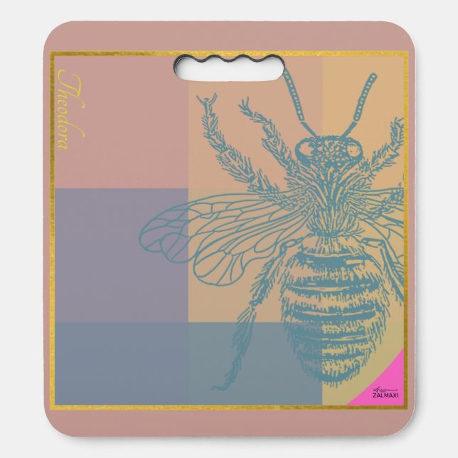 Modern Golden Blue Bee Seat Cushion (Front Vertical)
