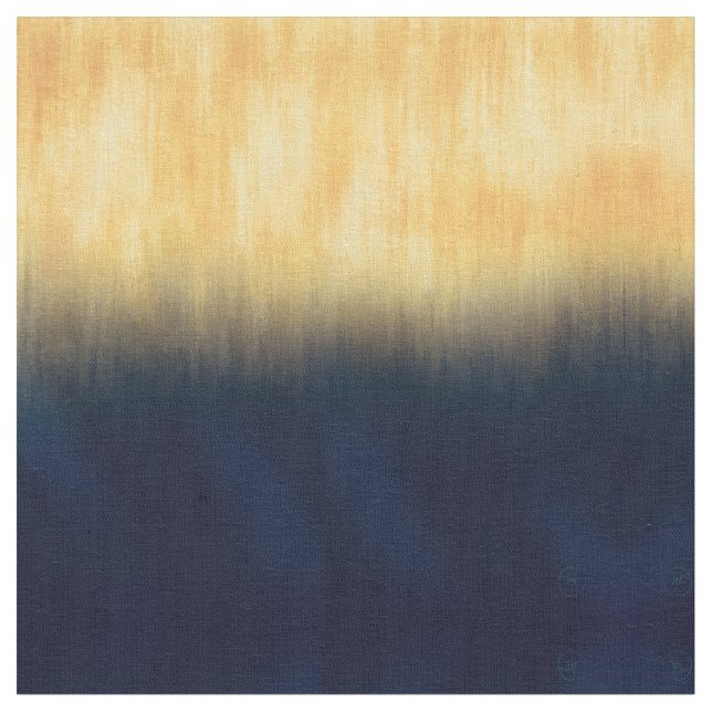 Modern Golden Blue Brushstrokes Fabric (Close Up)