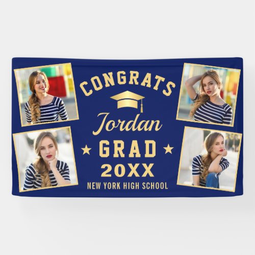 Modern Golden Blue Graduation Class of 2024 PHOTO Banner