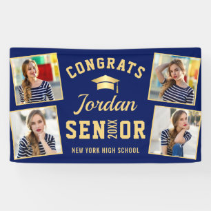 Modern Golden Blue Graduation Class of 2026 PHOTO Banner