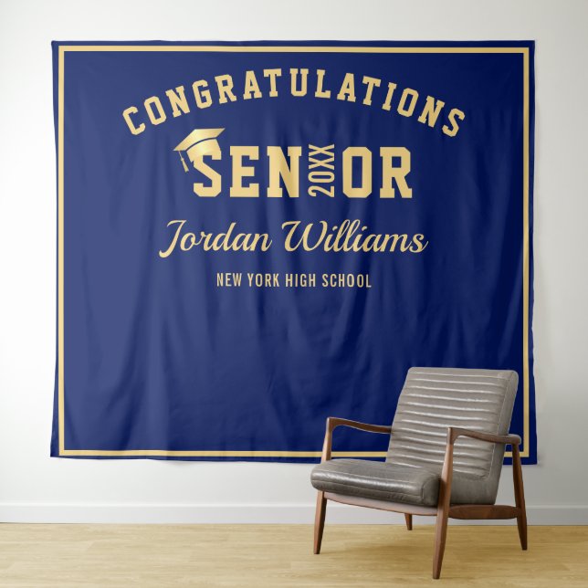 Modern Golden Blue Graduation Photo Booth Backdrop (In Situ (Horizontal))