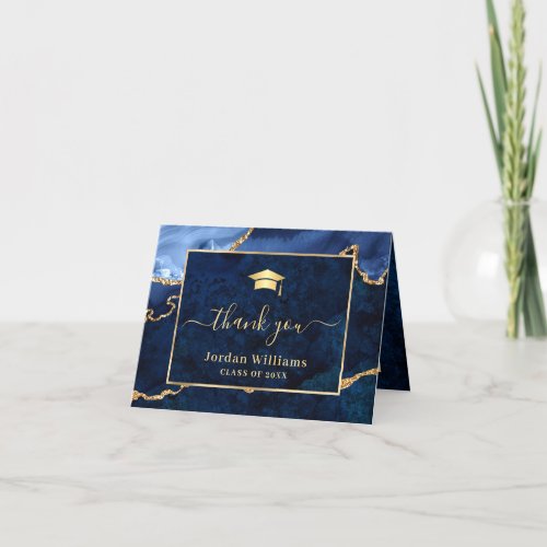 Modern Golden Blue Marble Agate Graduation Party Thank You Card - For further customization, please click the "Customize" link and use our  tool to design this template. 
If you need help or matching items, please contact me.