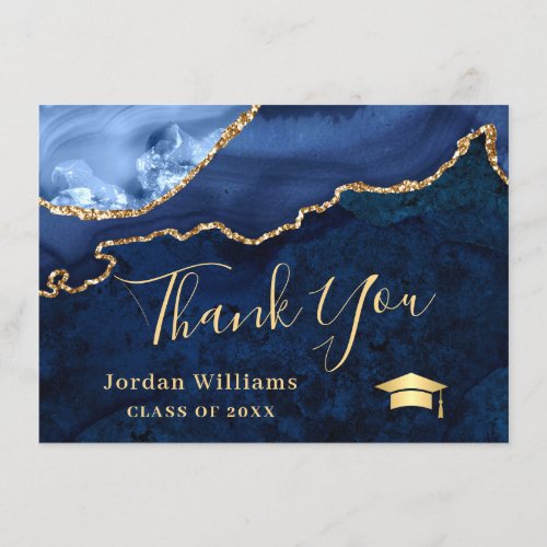Modern Golden Blue Marble Agate Graduation Thank You Card - For further customization, please click the "Customize" link and use our  tool to design this template. 
If you need help or matching items, please contact me.