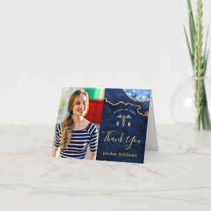 Modern Golden Blue Marble Agate RN Graduation Than Letterpress Thank You Card