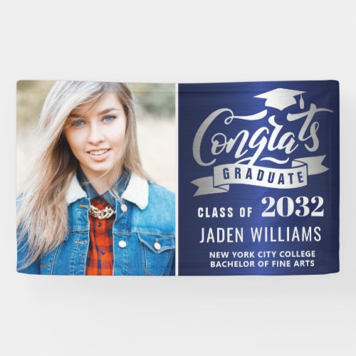 Modern Golden Blue PHOTO Graduation Graduate Bann Banner