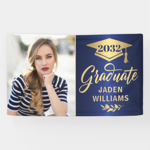 Modern Golden Blue PHOTO Graduation Graduate Banner