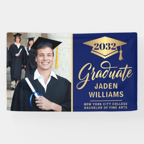 Modern Golden Blue PHOTO Graduation Graduate Banner