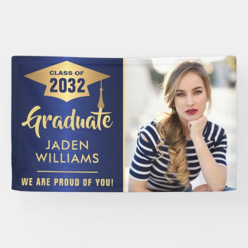 Modern Golden Blue PHOTO Graduation Graduate Banner