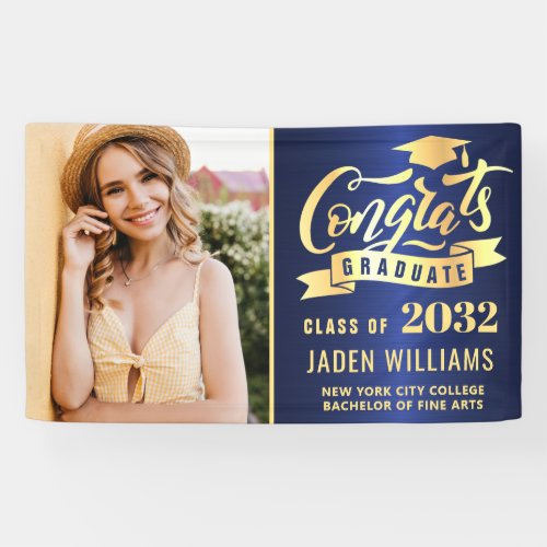 Modern Golden Blue PHOTO Graduation Graduate Banner