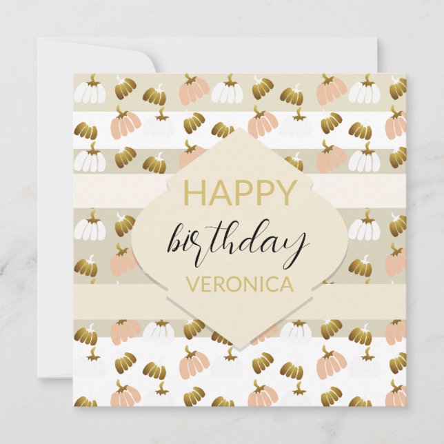 Modern  Golden Blush Pink Artistic Pumpkin Card (Front)
