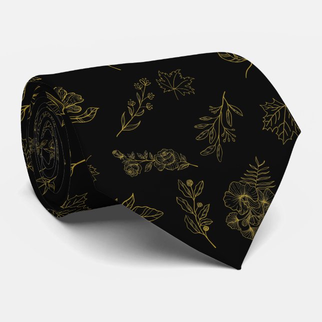 Modern Golden Botanical Pastel Neutral  Neck Tie (Rolled)