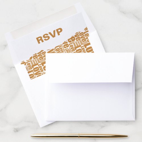 Modern Golden Brown Love Typography Wedding RSVP Envelope Liner