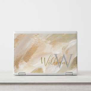 Modern Golden Brushed Marble Pattern Monogram HP Laptop Skin