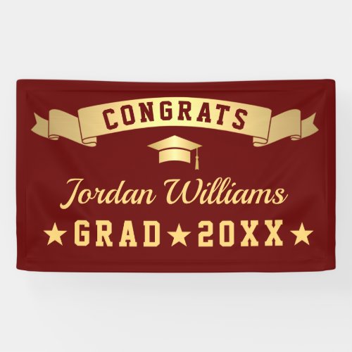 Modern Golden Burgundy Graduation Party 2024 Banner