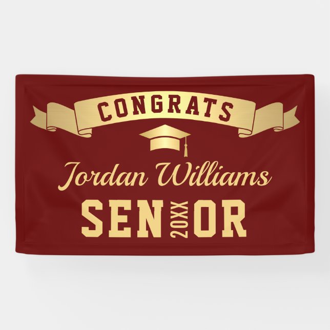 Modern Golden Burgundy Graduation Party 2026 Banner (Horizontal)