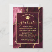 Modern Golden Burgundy Marble Graduation Party Invitation (Front)